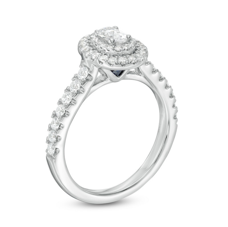 Main Image 2 of Previously Owned - Vera Wang Love Collection 3/4 CT. T.W. Oval Diamond Frame Tiered Engagement Ring in 14K White Gold