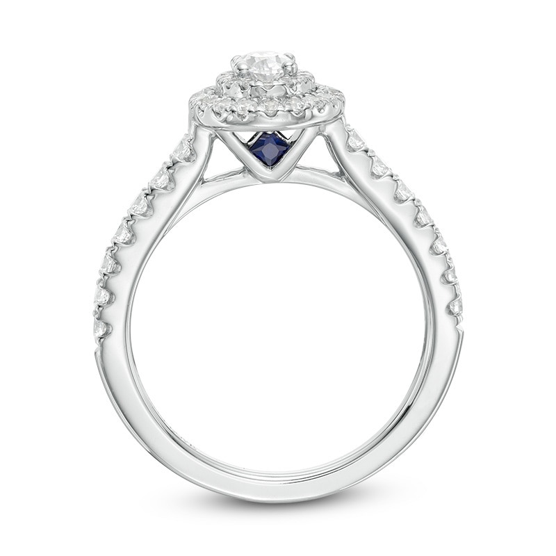 Main Image 3 of Previously Owned - Vera Wang Love Collection 3/4 CT. T.W. Oval Diamond Frame Tiered Engagement Ring in 14K White Gold