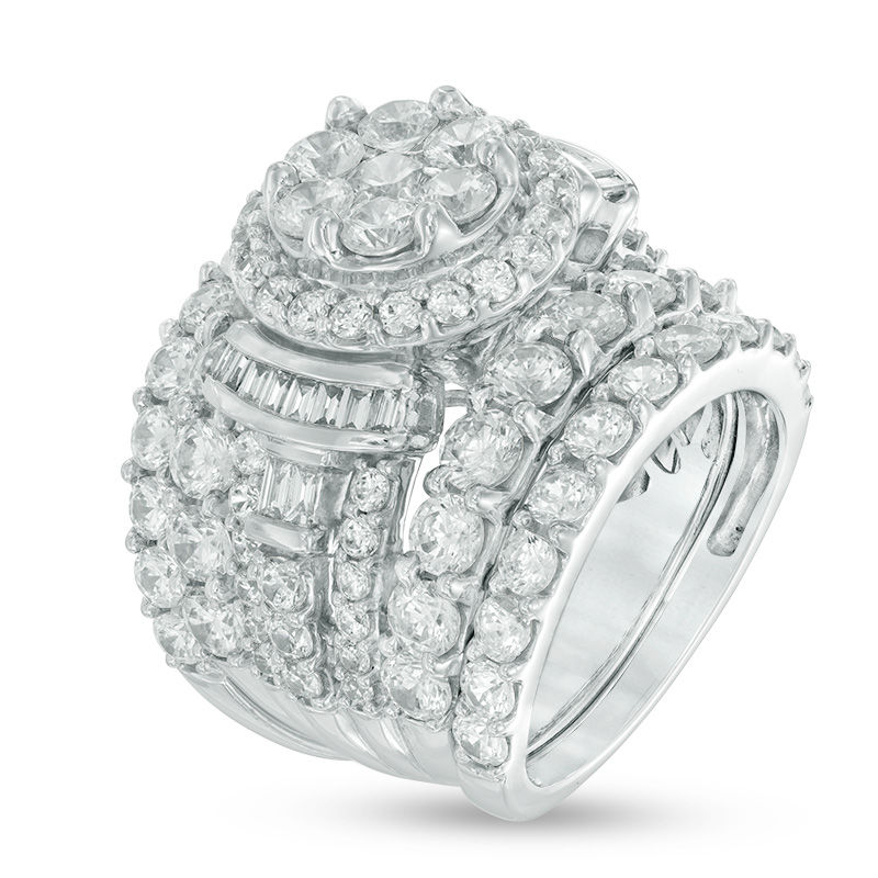 Main Image 2 of Previously Owned - 6 CT. T.W. Composite Diamond Frame Collared Three Piece Bridal Set in 14K White Gold