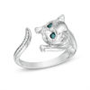 Thumbnail Image 1 of Previously Owned - Enhanced Blue and White Diamond Accent Cat Open Ring in Sterling Silver