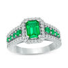 Thumbnail Image 0 of Previously Owned - Emerald-Cut Lab-Created Emerald and White Sapphire Frame Ring in Sterling Silver