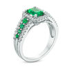 Thumbnail Image 1 of Previously Owned - Emerald-Cut Lab-Created Emerald and White Sapphire Frame Ring in Sterling Silver