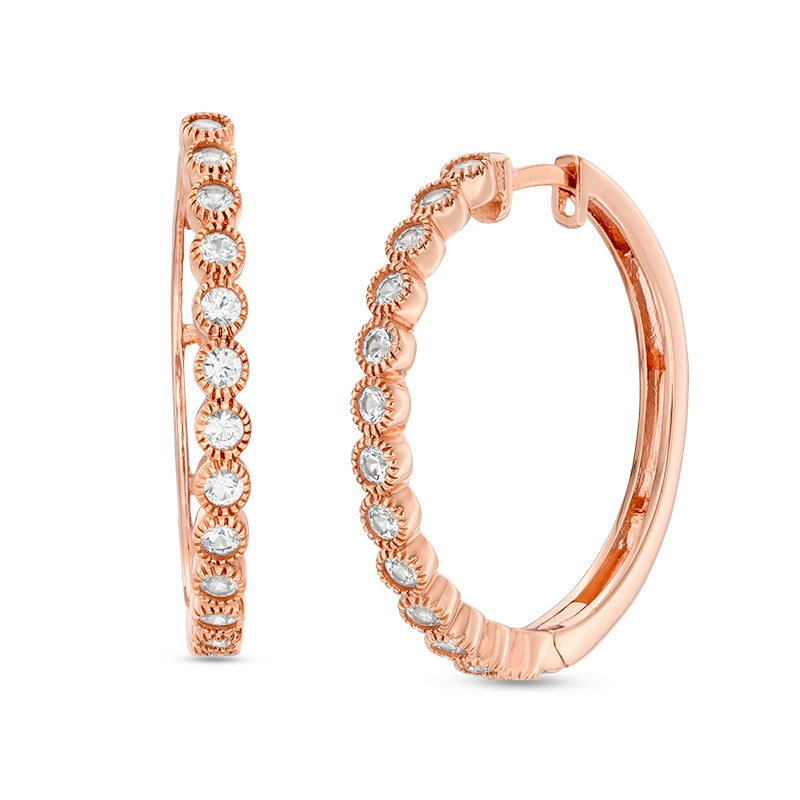 Previously Owned - Lab-Created White Sapphire Vintage-Style Hoop Earrings in Sterling Silver with 18K Rose Gold Plate