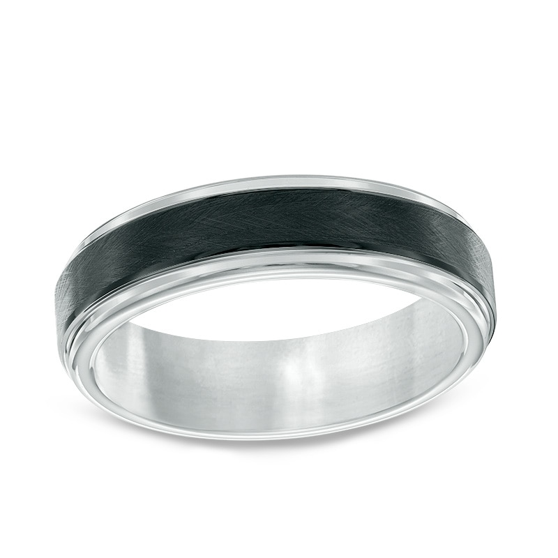 Main Image 1 of Previously Owned - 6.0mm Black IP and Satin Edge Wedding Band in Tantalum