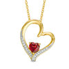 Thumbnail Image 1 of Previously Owned - Garnet and Lab-Created White Sapphire Tilted Heart Pendant in Sterling Silver with 18K Gold Plate