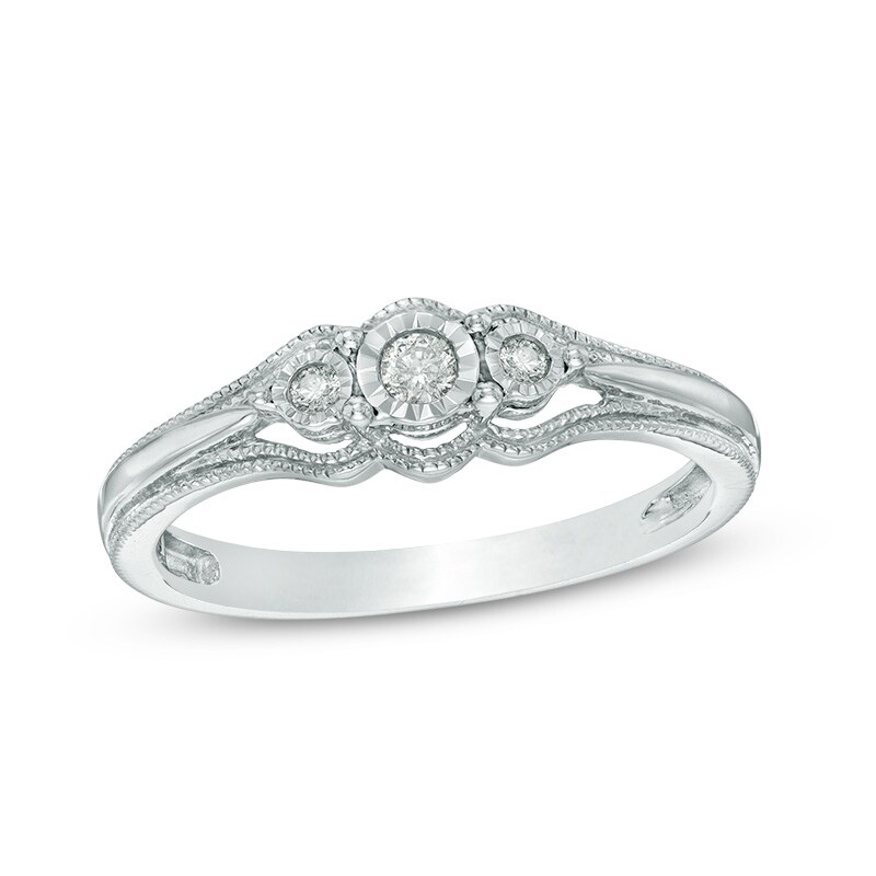 Main Image 1 of Previously Owned - Cherished Promise™ 1/20 CT. T.W. Diamond Three Stone Promise Ring in Sterling Silver