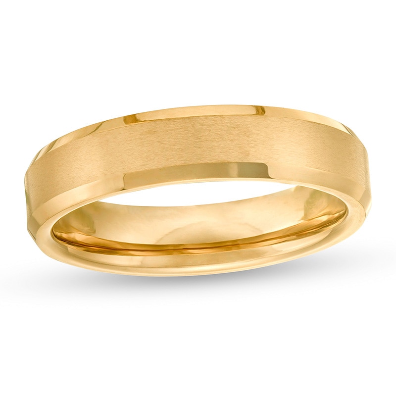 Main Image 1 of Previously Owned - 5.0mm Multi-Finish Bevelled-Edge Comfort-Fit Wedding Band in Tungsten with Yellow IP