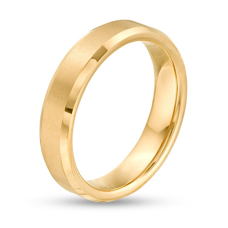 Main Image 3 of Previously Owned - 5.0mm Multi-Finish Bevelled-Edge Comfort-Fit Wedding Band in Tungsten with Yellow IP