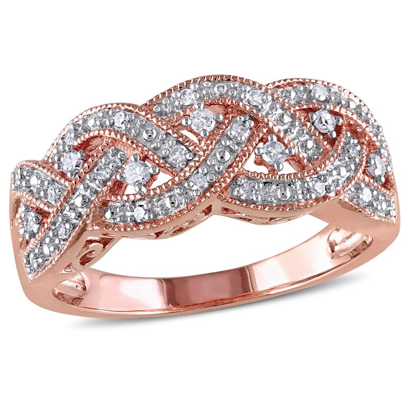 Main Image 1 of Previously Owned - 1/8 CT. T.W. Diamond Open Braid Ring in Sterling Silver with Rose Rhodium Plating