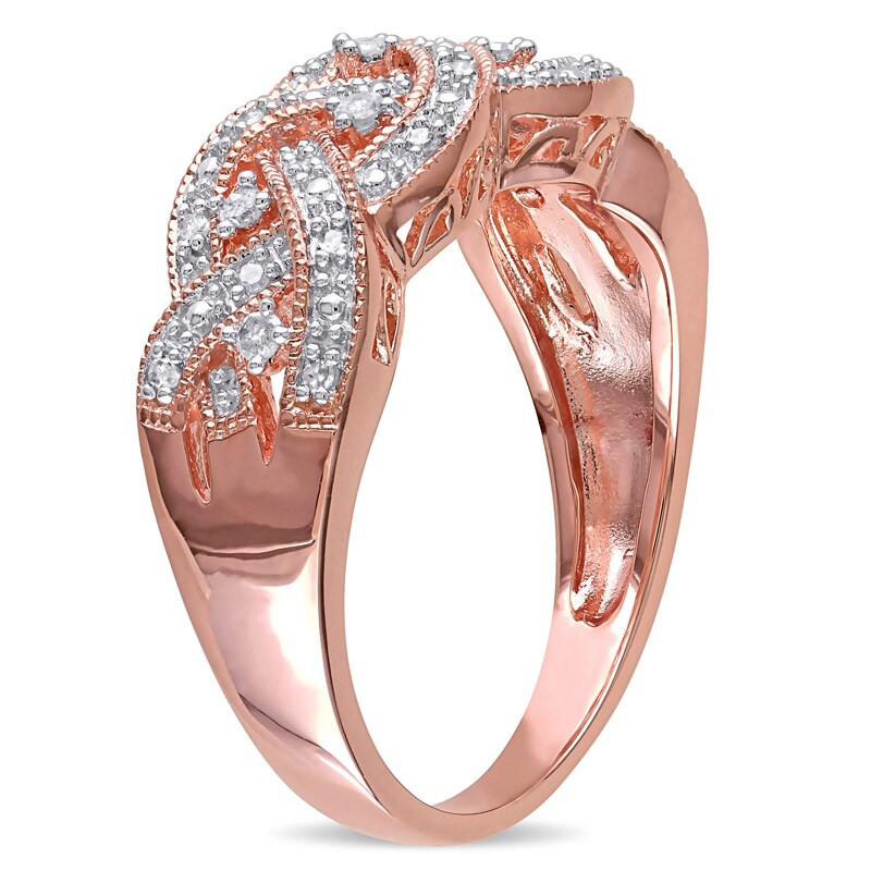 Main Image 2 of Previously Owned - 1/8 CT. T.W. Diamond Open Braid Ring in Sterling Silver with Rose Rhodium Plating