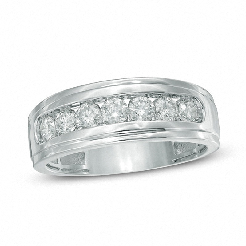 Main Image 1 of Previously Owned - 3/4 CT. T.W. Diamond Seven Stone Step Edge Anniversary Band in 10K White Gold