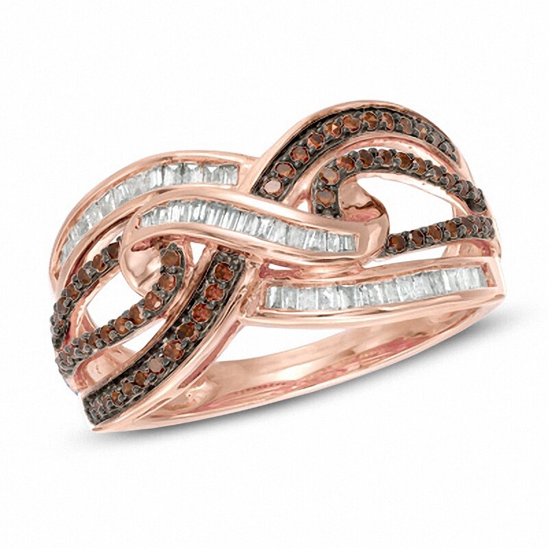 Main Image 1 of Previously Owned - 1/2 CT. T.W. Cognac and White Diamond Layered Infinity Ring in 10K Rose Gold