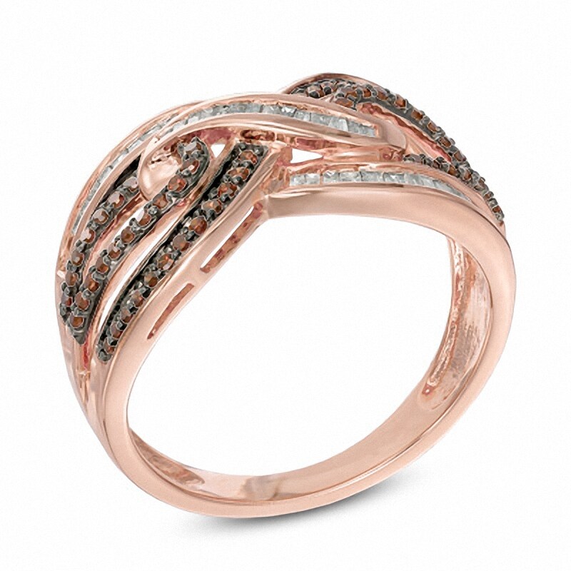 Main Image 2 of Previously Owned - 1/2 CT. T.W. Cognac and White Diamond Layered Infinity Ring in 10K Rose Gold