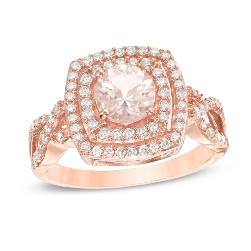 Previously Owned - 6.0mm Morganite and 3/8 CT. T.W. Diamond Double Frame Ring in 14K Rose Gold