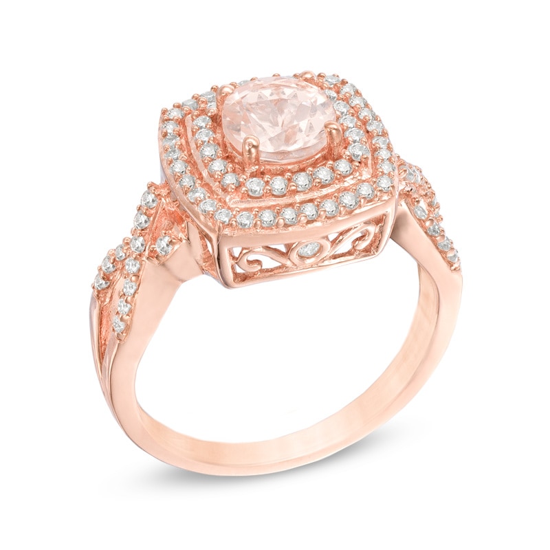 Previously Owned - 6.0mm Morganite and 3/8 CT. T.W. Diamond Double Frame Ring in 14K Rose Gold