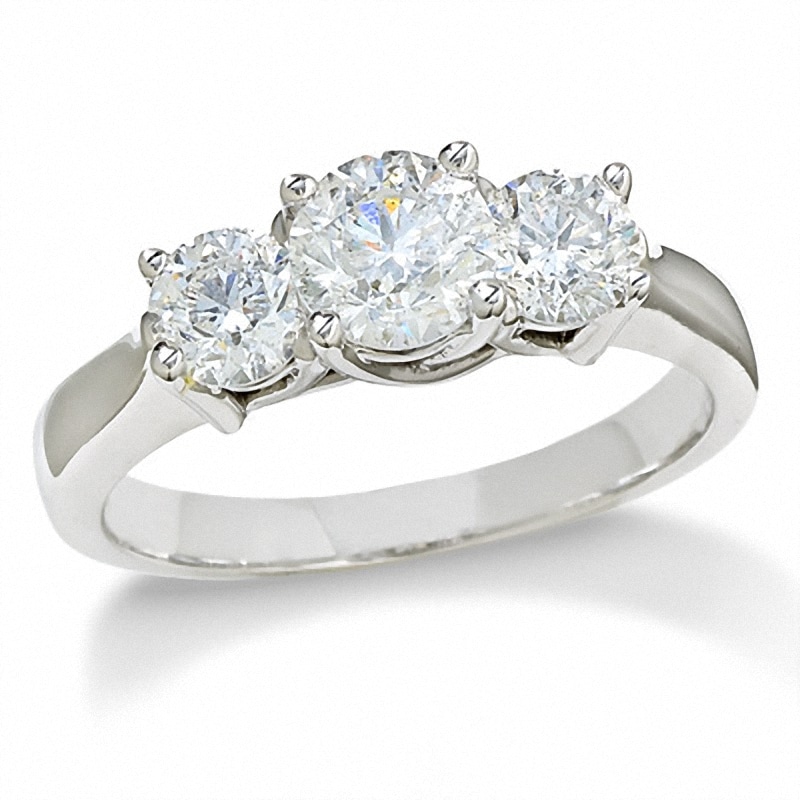Main Image 1 of Previously Owned - 1-1/2 CT. T.W. Diamond Three Stone Ring in 14K White Gold