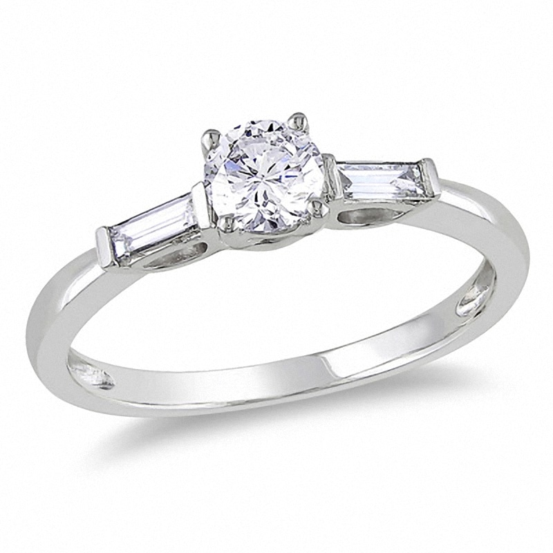 Main Image 1 of Previously Owned - 1/2 CT. T.W. Diamond Three Stone Engagement Ring in 14K White Gold