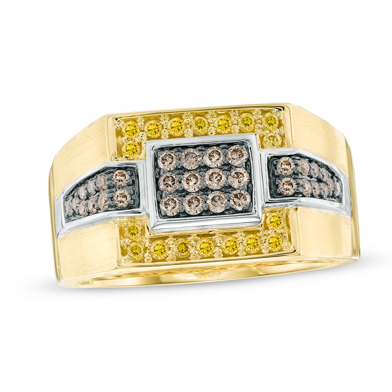 Previously Owned - Men's 5/8 CT. T.W. Enhanced Yellow and Champagne Square Composite Diamond Ring in 10K Gold