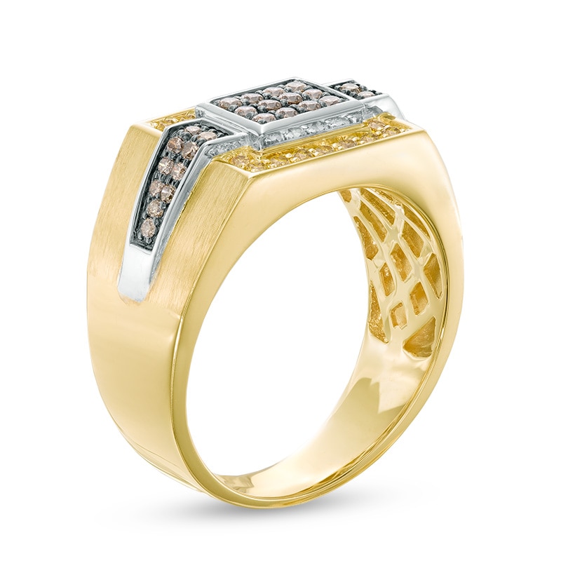 Previously Owned - Men's 5/8 CT. T.W. Enhanced Yellow and Champagne Square Composite Diamond Ring in 10K Gold