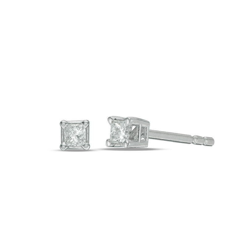 Previously Owned - 1/10 CT. T.W. Princess-Cut Diamond Solitaire Stud Earrings in 14K White Gold