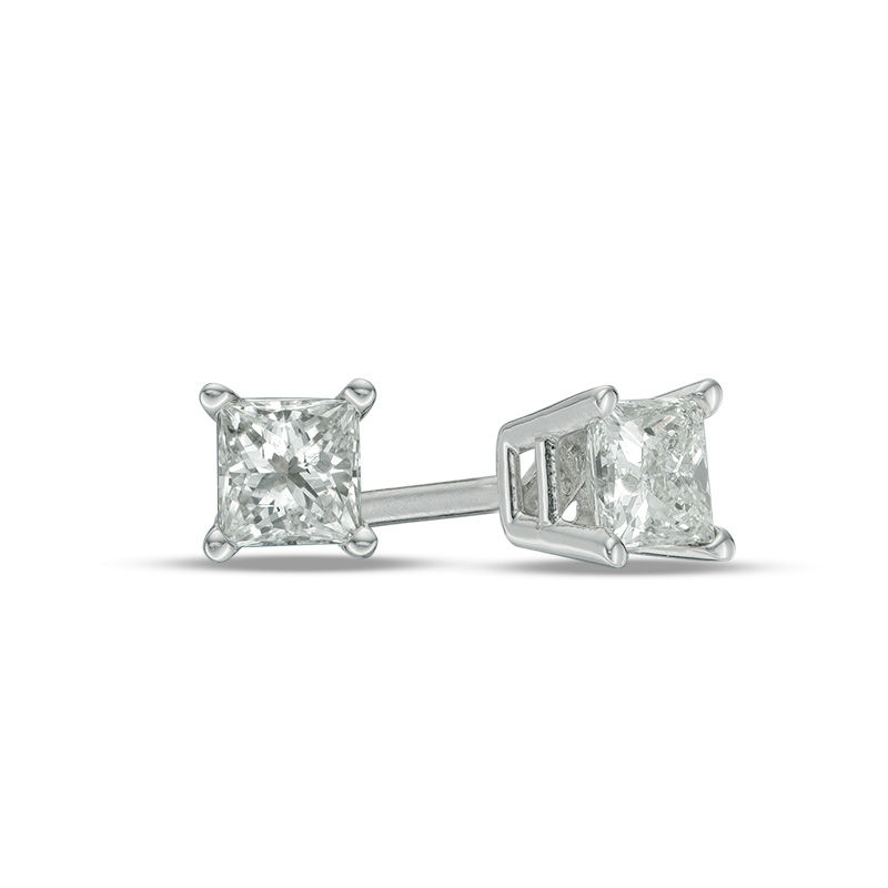 Previously Owned - 1/4 CT. T.W. Princess-Cut Diamond Solitaire Stud Earrings in 14K White Gold