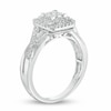 Previously Owned - 3/8 CT. T.W. Quad Diamond Double Square Frame Crossover Shank Engagement Ring in 10K White Gold