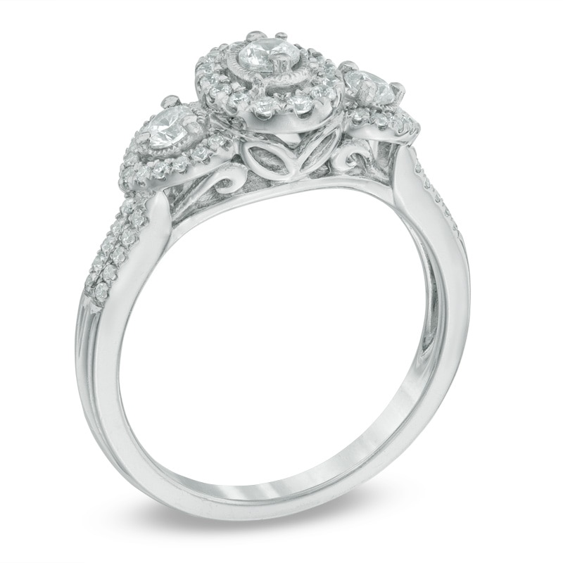 Main Image 2 of Previously Owned - Past Present Future® 1/2 CT. T.W. Diamond Double Frame Engagement Ring in 14K White Gold