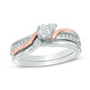 Thumbnail Image 1 of Previously Owned - 1/3 CT. T.W. Diamond Three Stone Slant Bridal Set in 10K Two-Tone Gold