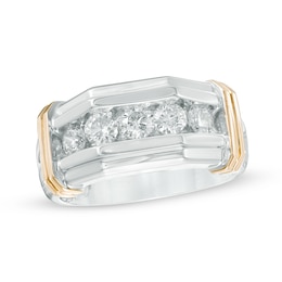 Previously Owned - 1 CT. T.W. Diamond Five Stone Comfort Fit Anniversary Band in 10K Two-Tone Gold