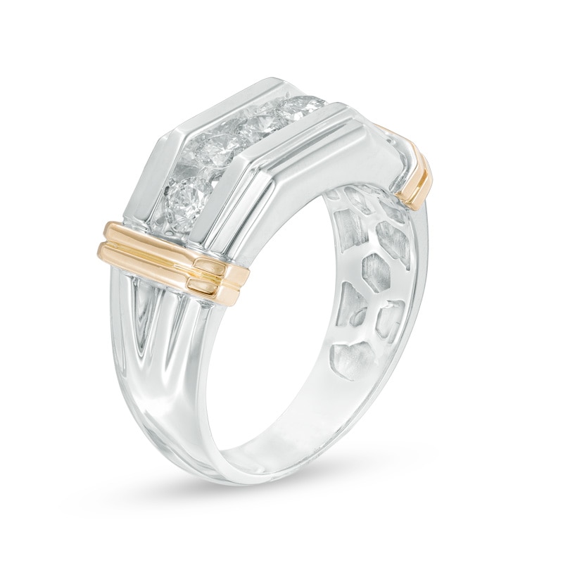 Previously Owned - Men's 1 CT. T.W. Diamond Five Stone Comfort Fit Anniversary Band in 10K Two-Tone Gold