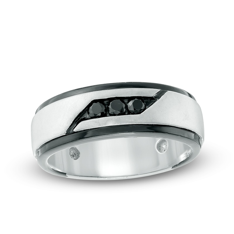Previously Owned - Men's 1/4 CT. T.W. Black Diamond Band in Sterling Silver and Black Rhodium