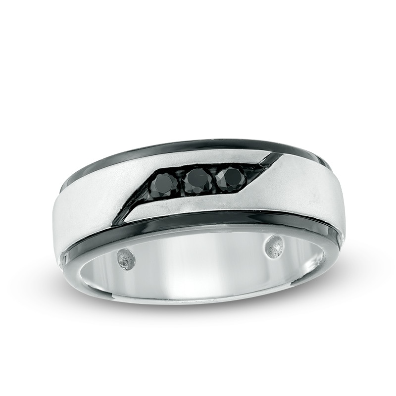 Main Image 1 of Previously Owned - Men's 1/4 CT. T.W. Black Diamond Band in Sterling Silver and Black Rhodium