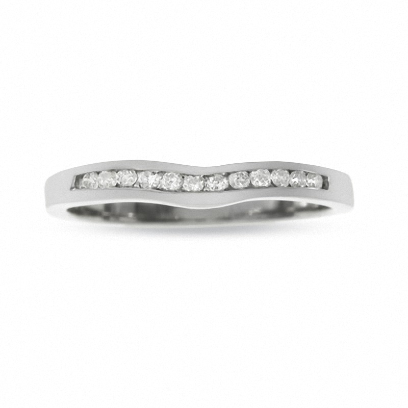 Main Image 1 of Previously Owned - 14K White Gold Contour Band with Diamond Accents