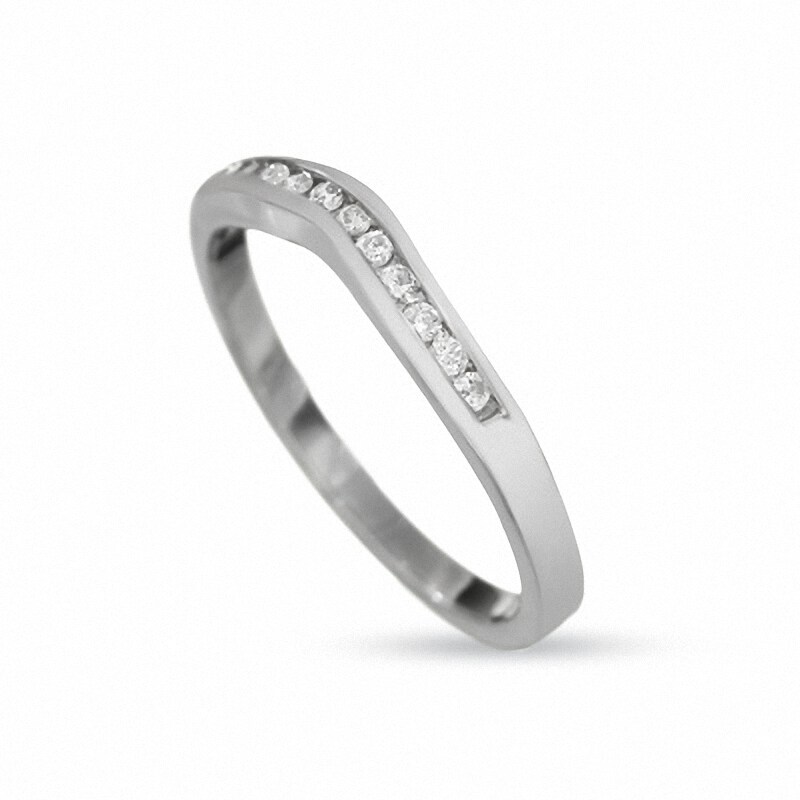 Main Image 2 of Previously Owned - 14K White Gold Contour Band with Diamond Accents