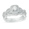 Thumbnail Image 0 of Previously Owned - 3/4 CT. T.W. Diamond Square Frame Vintage-Style Bridal Set in 10K White Gold