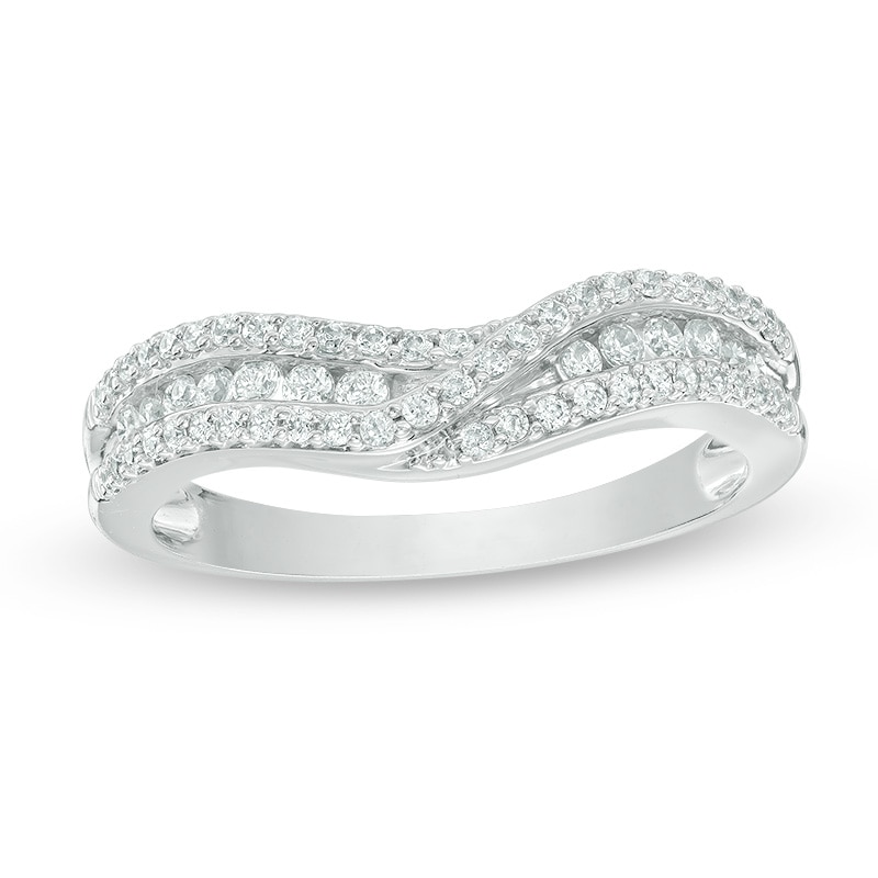 Previously Owned - 3/8 CT. T.W. Diamond Crossover Contour Band in 14K White Gold