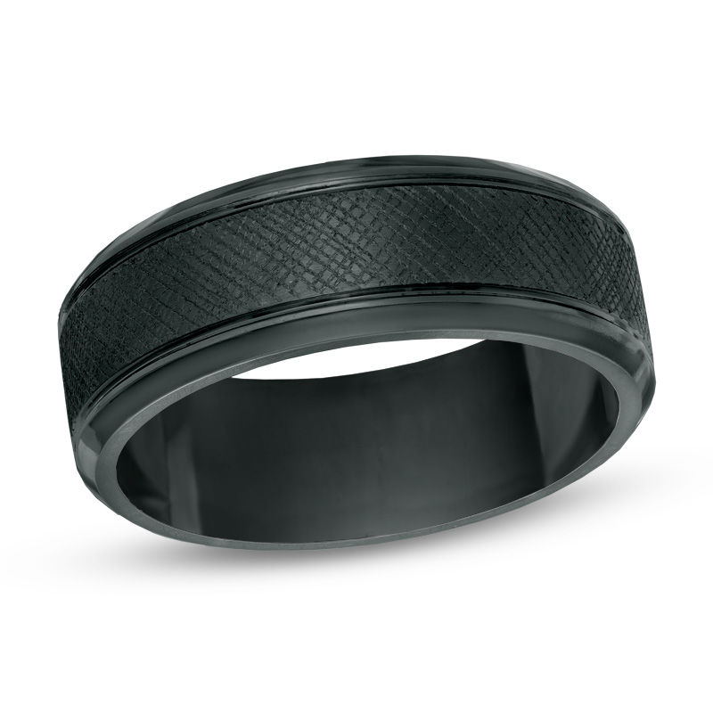Main Image 1 of Previously Owned - 8.0mm Etched Black IP Comfort Fit Wedding Band in Tantalum