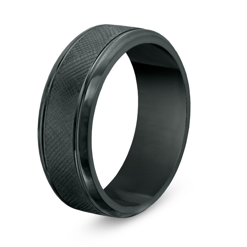 Main Image 2 of Previously Owned - 8.0mm Etched Black IP Comfort Fit Wedding Band in Tantalum