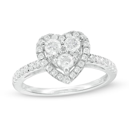 Previously Owned - 3/4 CT. T.W. Composite Diamond Heart Frame Engagement Ring in 10K White Gold