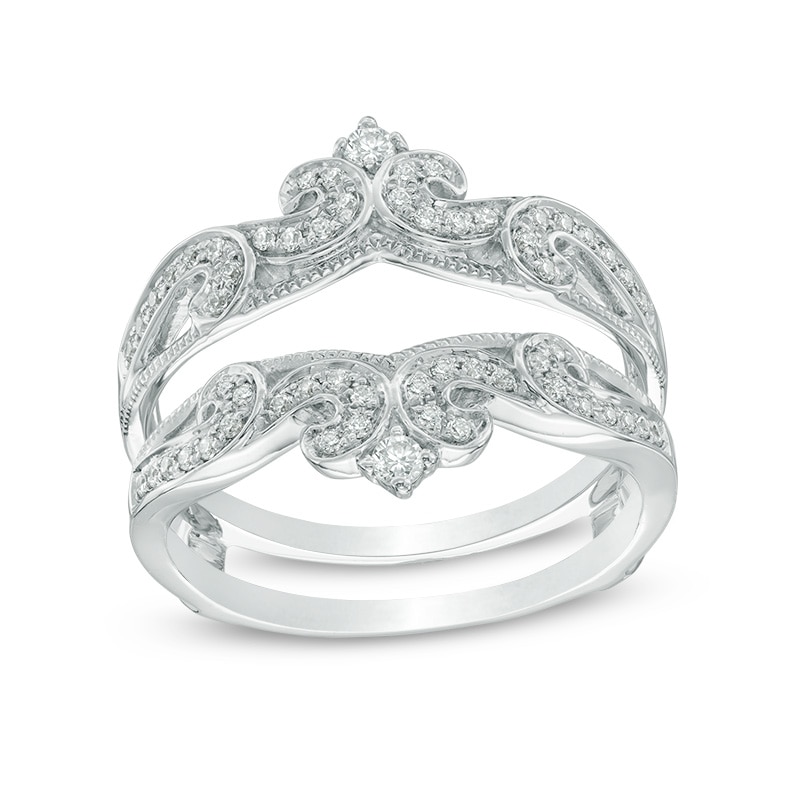 Previously Owned - 1/3 CT. T.W. Diamond Vintage-Style Crowned Solitaire Enhancer in 14K White Gold