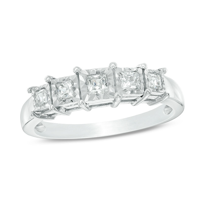 Previously Owned - 1/4 CT. T.W. Princess-Cut Diamond Five Stone Anniversary Band in 10K White Gold