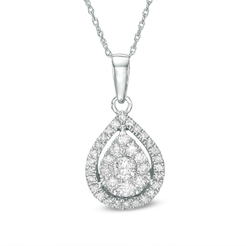 Main Image 1 of Previously Owned - 1/2 CT. T.W. Diamond Teardrop Frame Pendant in 10K White Gold