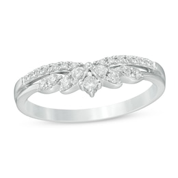 Previously Owned - 1/4 CT. T.W. Diamond Leaf-Style Crown Contour Anniversary Band in 14K White Gold