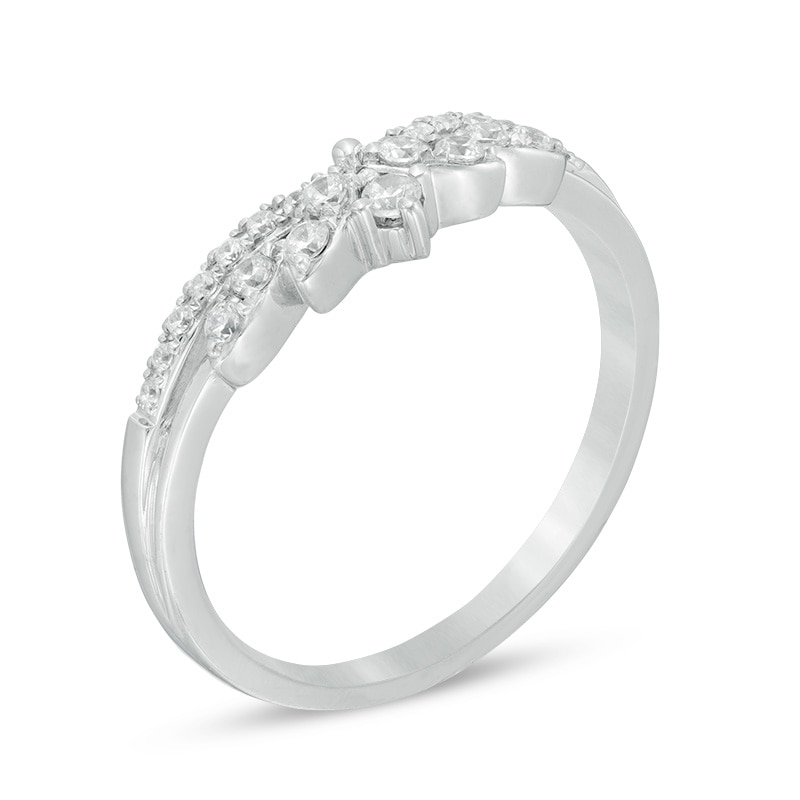 Main Image 2 of Previously Owned - 1/4 CT. T.W. Diamond Leaf-Style Crown Contour Anniversary Band in 14K White Gold