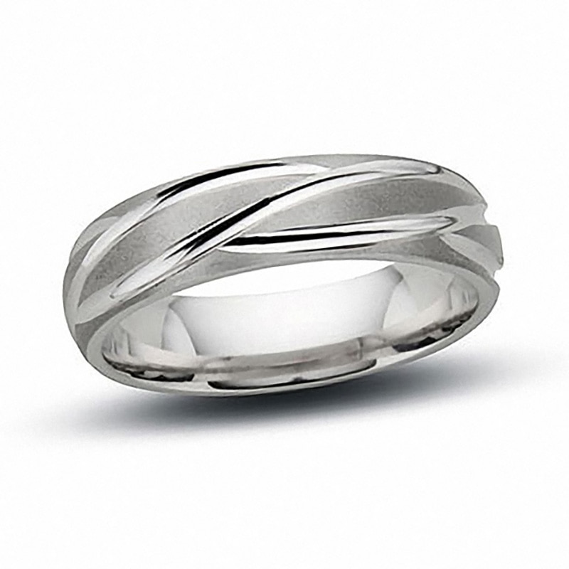 Main Image 1 of Previously Owned - 6mm Feather Wedding Band in 14K White Gold