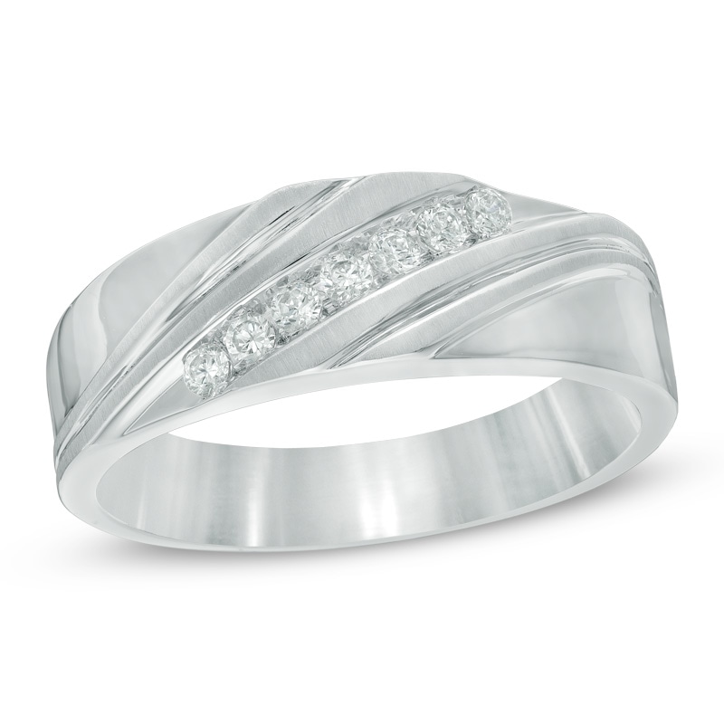 Previously Owned - Men's 1/4 CT. T.W. Diamond Seven Stone Slant Anniversary Band in 10K White Gold