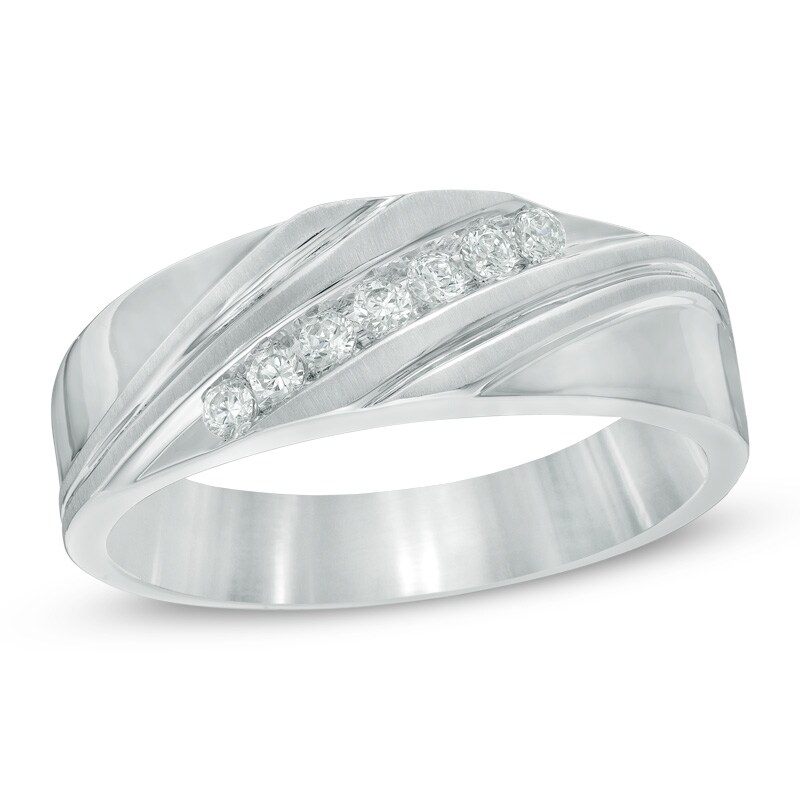 Main Image 1 of Previously Owned - Men's 1/4 CT. T.W. Diamond Seven Stone Slant Anniversary Band in 10K White Gold