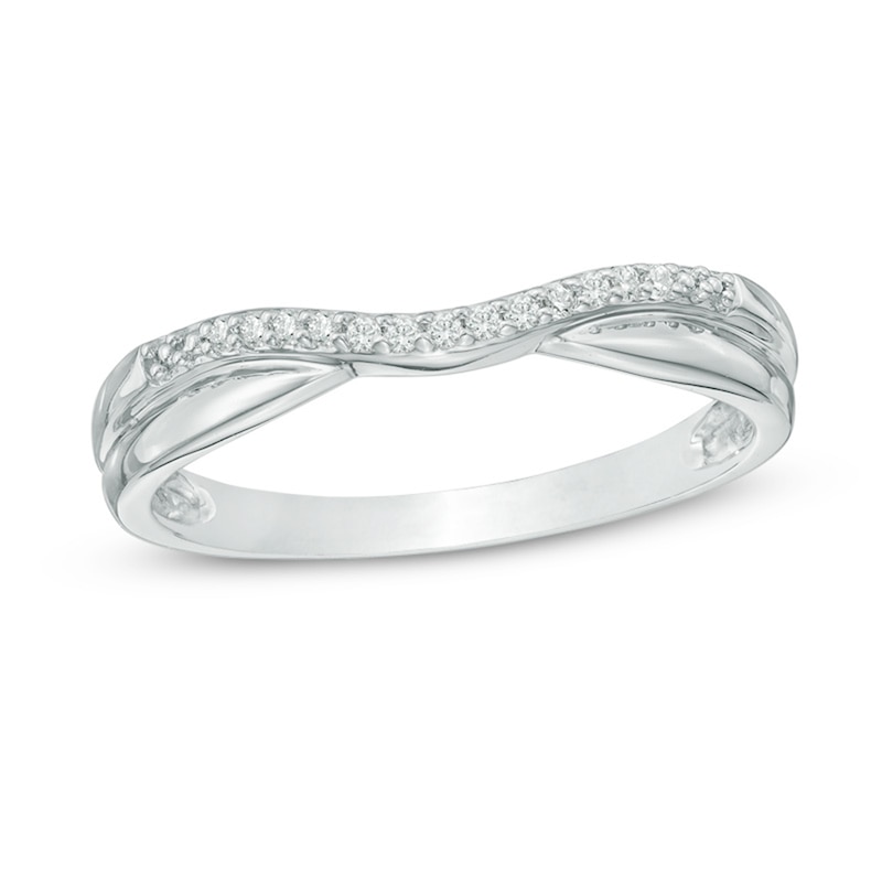 Main Image 1 of Previously Owned - 1/15 CT. T.W. Diamond Double Row Contour Wedding Band in 14K White Gold