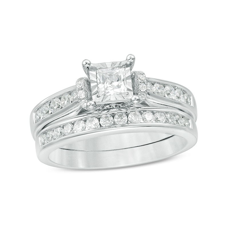 Previously Owned - 1 CT. T.W. Princess-Cut Diamond Bridal Set in 10K White Gold