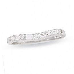 Previously Owned - 1/4 CT. T.W. Round and Baguette Diamond Solitaire Enhancer in 14K White Gold